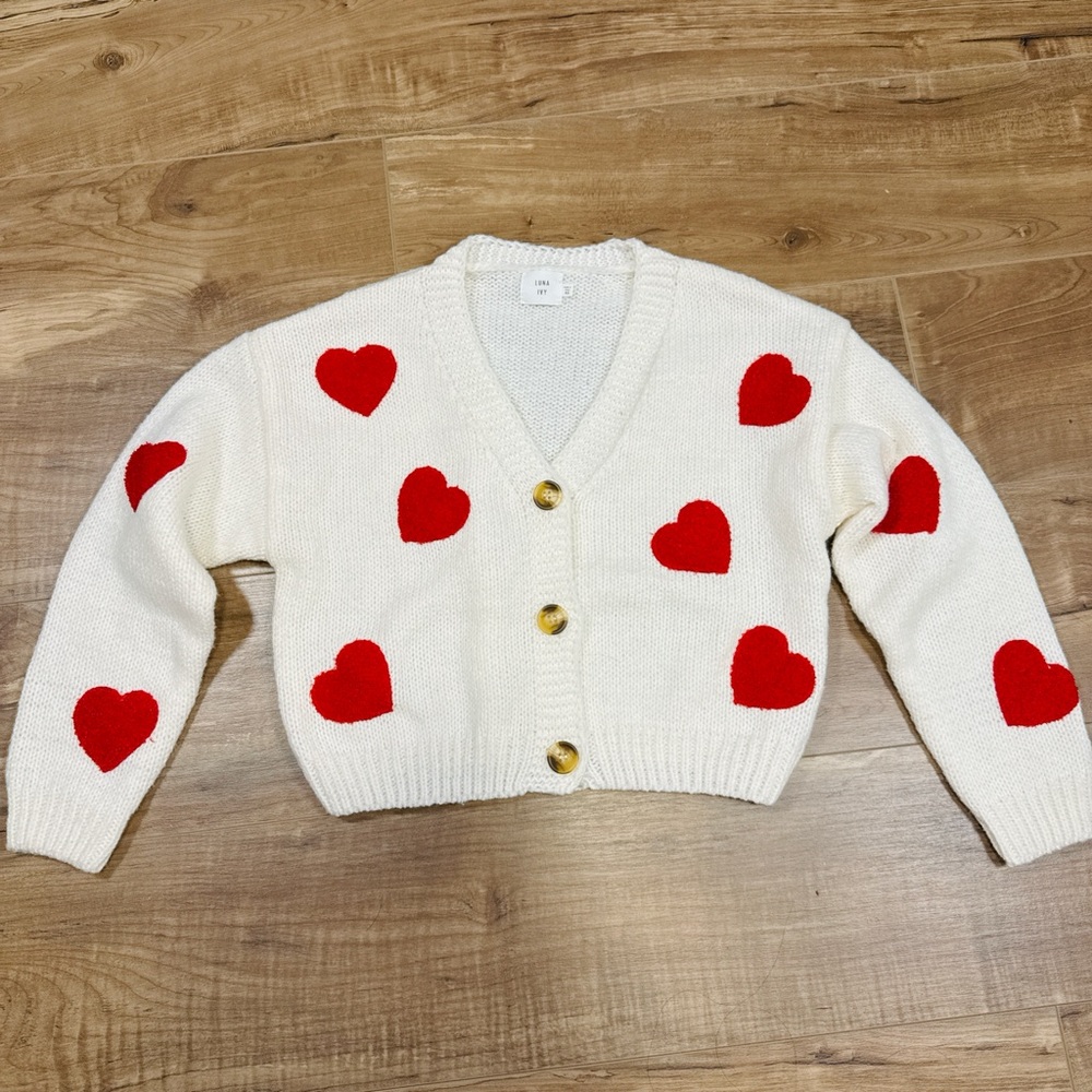 Luna Ivy Valentine’s Day Chenille Heart Cardigan XS
